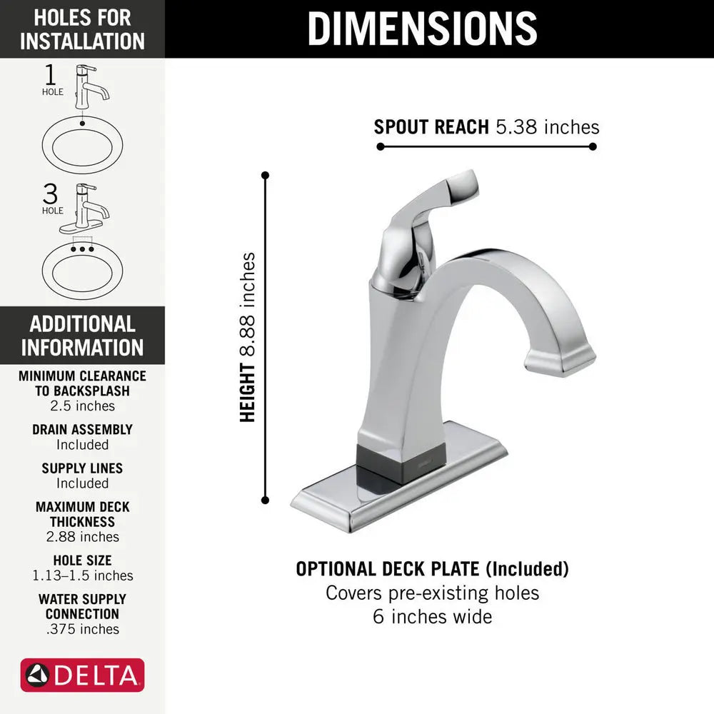 Delta DRYDEN Touch2O Bathroom Faucet with Touchless Technology Chrome - Plumbing Market