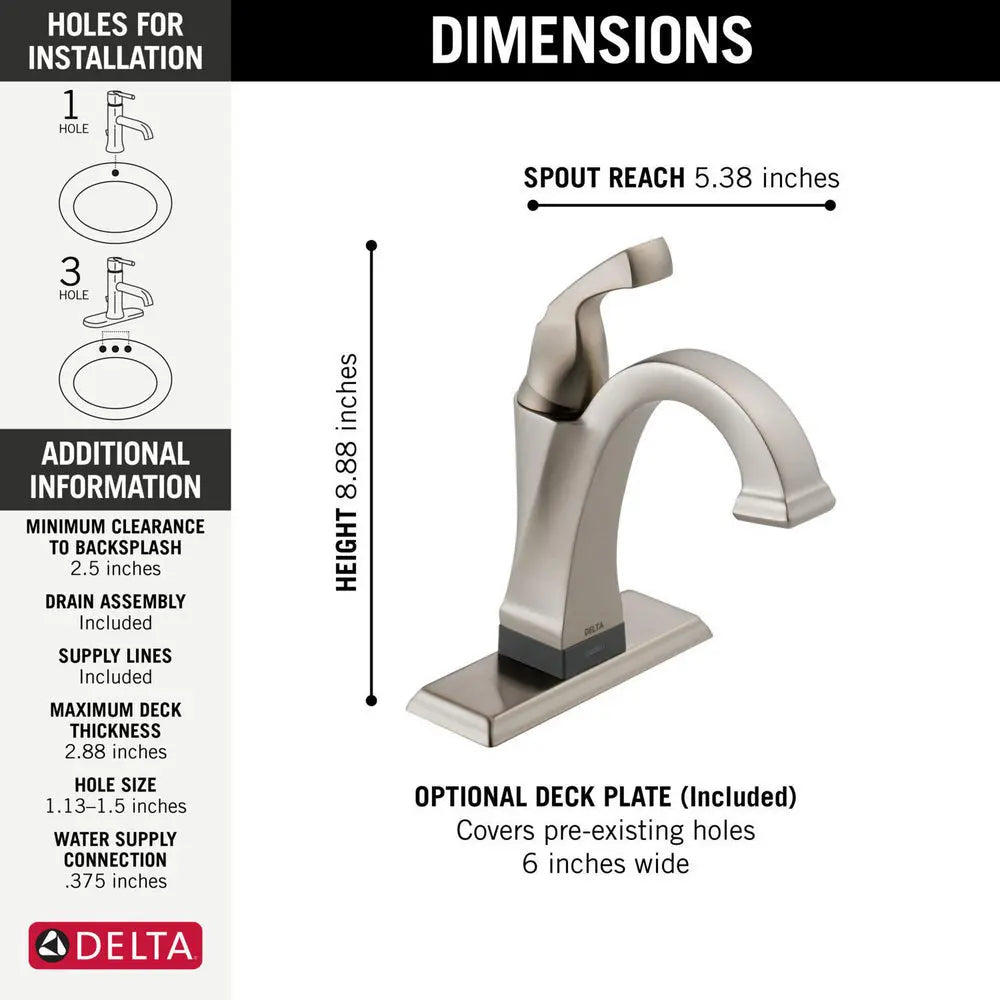 Delta DRYDEN Touch2O Bathroom Faucet with Touchless Technology Stainless Steel - Plumbing Market