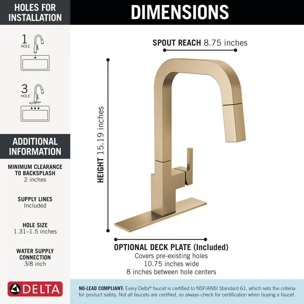 Delta Junction Single Handle Pull Down Kitchen Faucet Champagne Bronze