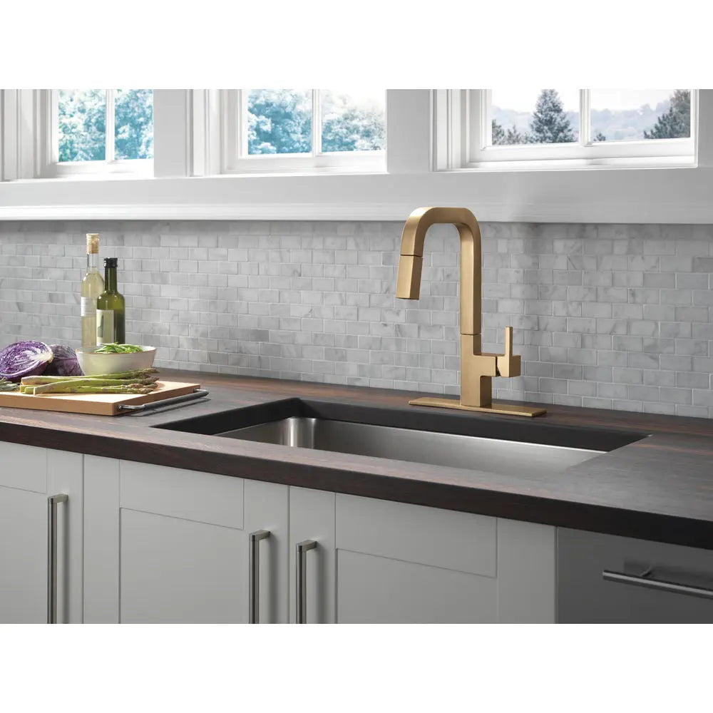 Delta Junction Single Handle Pull Down Kitchen Faucet Champagne Bronze