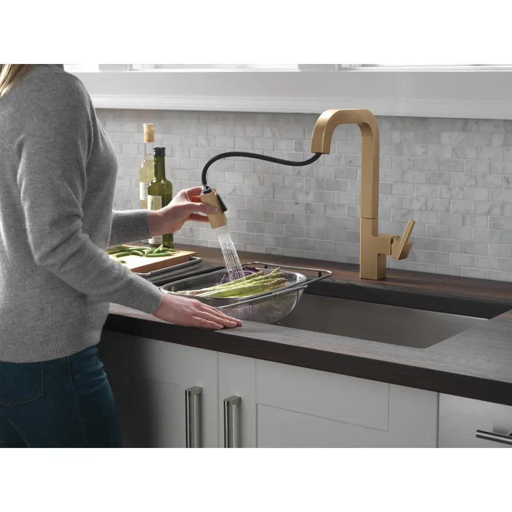 Delta Junction Single Handle Pull Down Kitchen Faucet Champagne Bronze