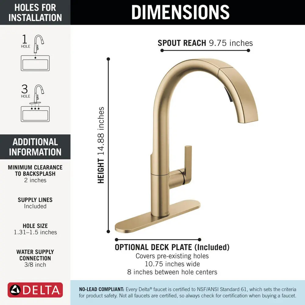 Delta Keele Single Handle Pull Down Kitchen Faucet Champagne Bronze