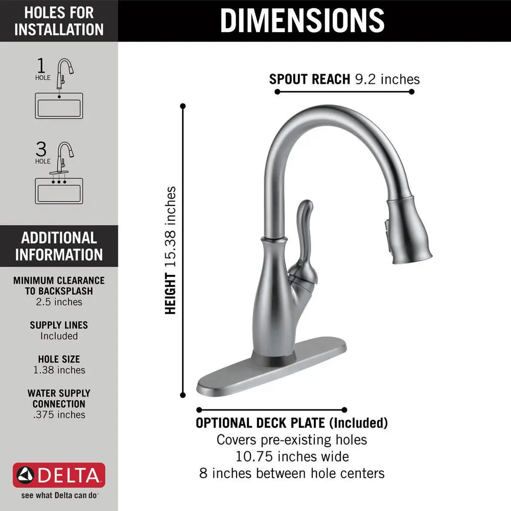 Delta LELAND Single Handle Pull-Down Kitchen Faucet with Touch2O and ShieldSpray Technologies - Plumbing Market
