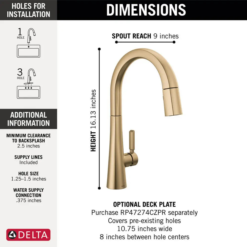 Delta MONROVIA Single Handle Pull-Down Kitchen Faucet Champagne Bronze - Plumbing Market