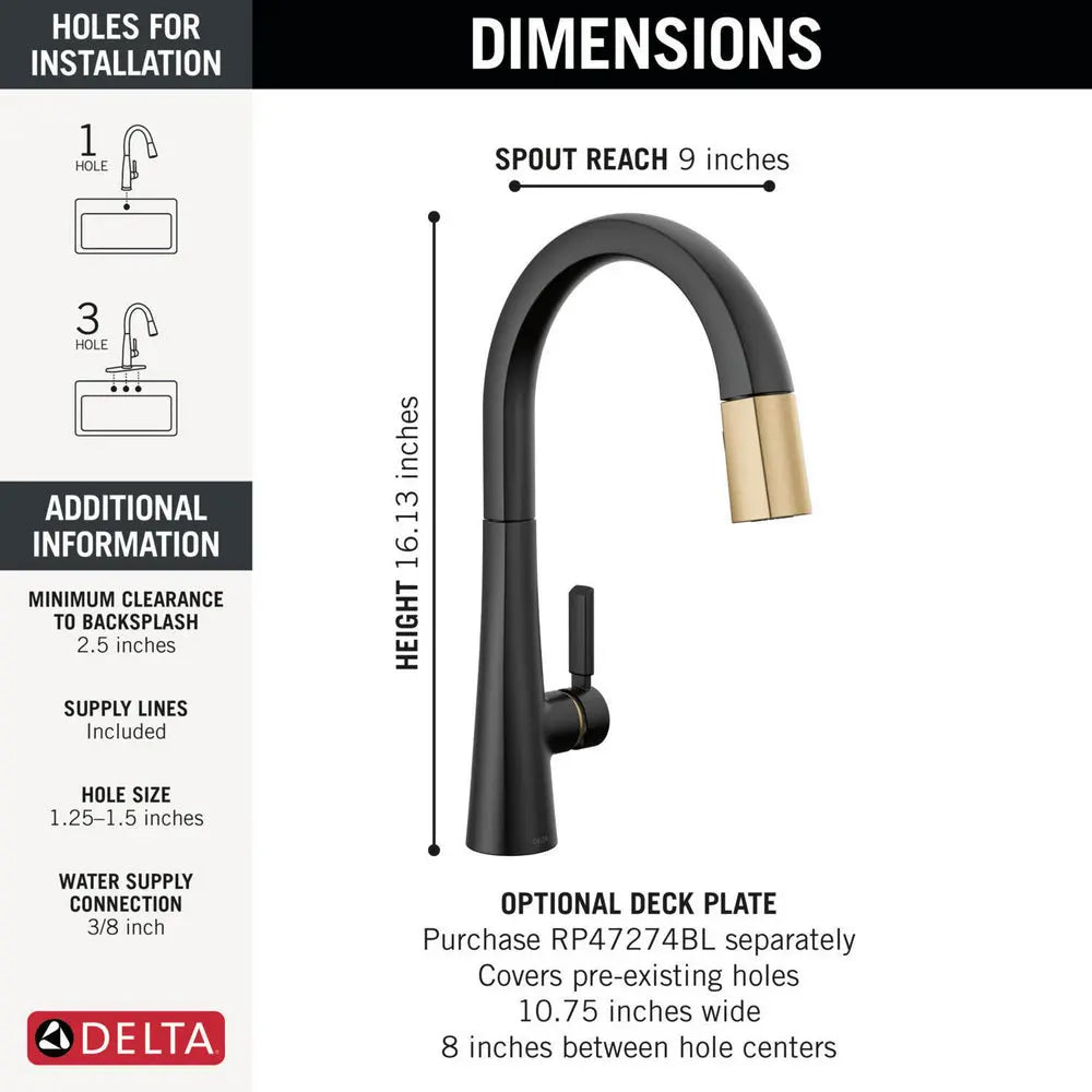 Delta Monrovia-Pulldown Kitchen Faucet Matte Black/Champagne Bronze - Plumbing Market