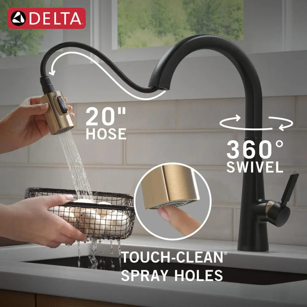 Delta Monrovia-Pulldown Kitchen Faucet Matte Black/Champagne Bronze - Plumbing Market
