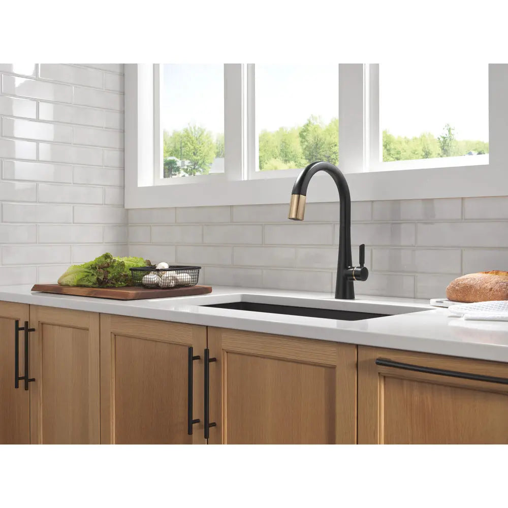 Delta Monrovia-Pulldown Kitchen Faucet Matte Black/Champagne Bronze - Plumbing Market