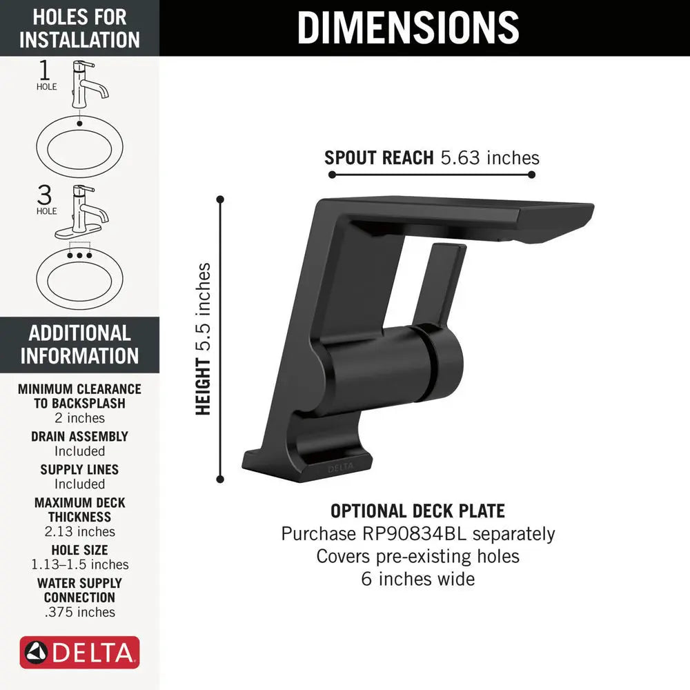 Delta PIVOTAL Single Handle Bathroom Faucet Matte Black 599-BLMPU-DST - Plumbing Market