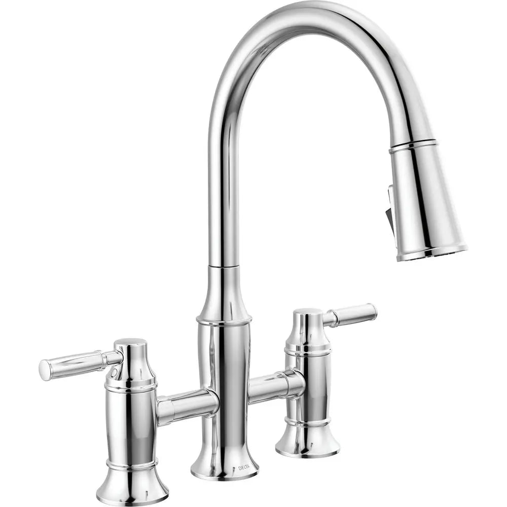 Delta RENALDI Two Handle Pull-Down Bridge Kitchen Faucet 2384L - 2384L-PR-DST