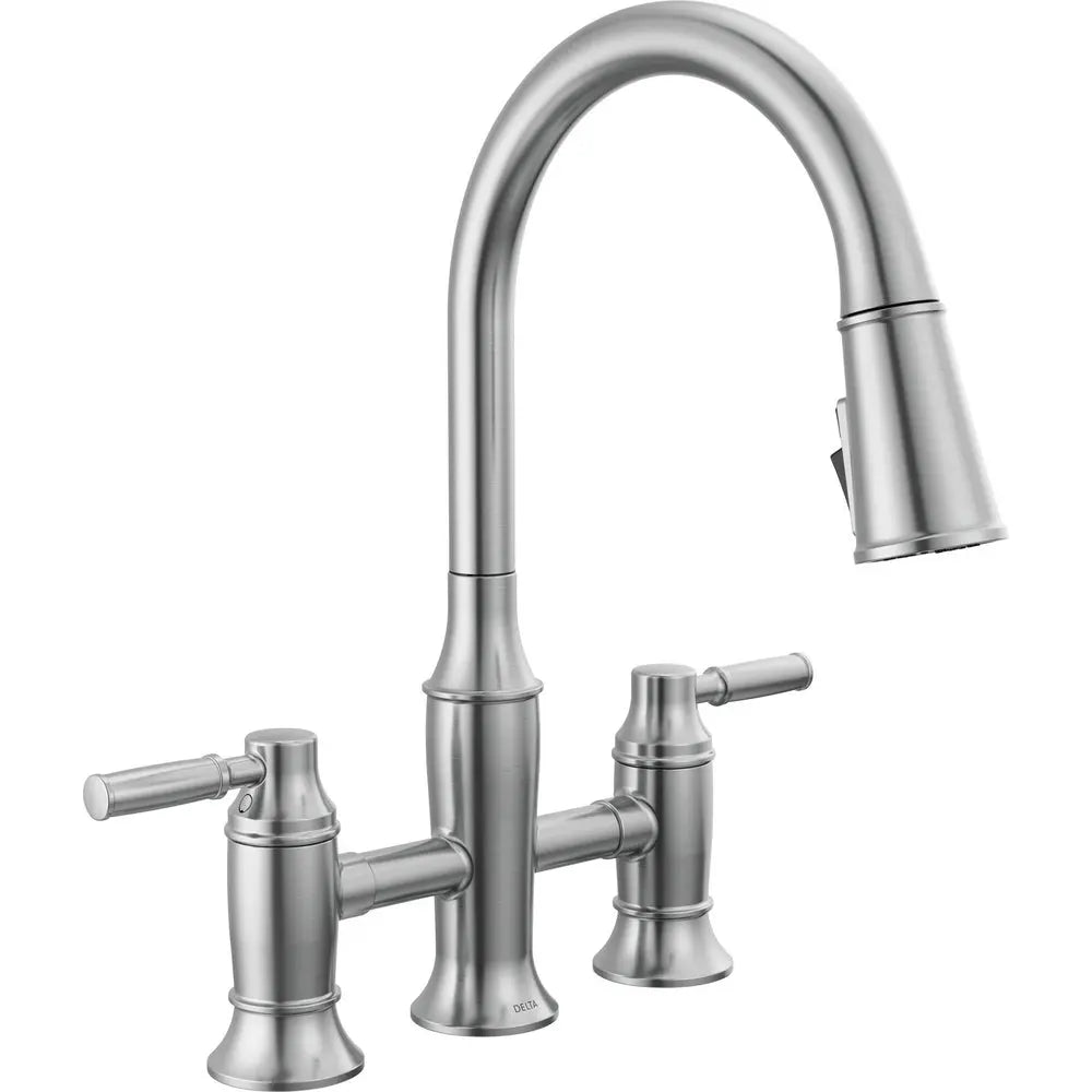 Delta RENALDI Two Handle Pull-Down Bridge Kitchen Faucet 2384L - 2384L-AR-PR-DST