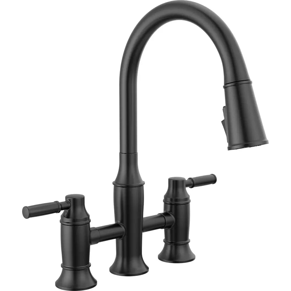 Delta RENALDI Two Handle Pull-Down Bridge Kitchen Faucet 2384L - 2384L-BL-DST