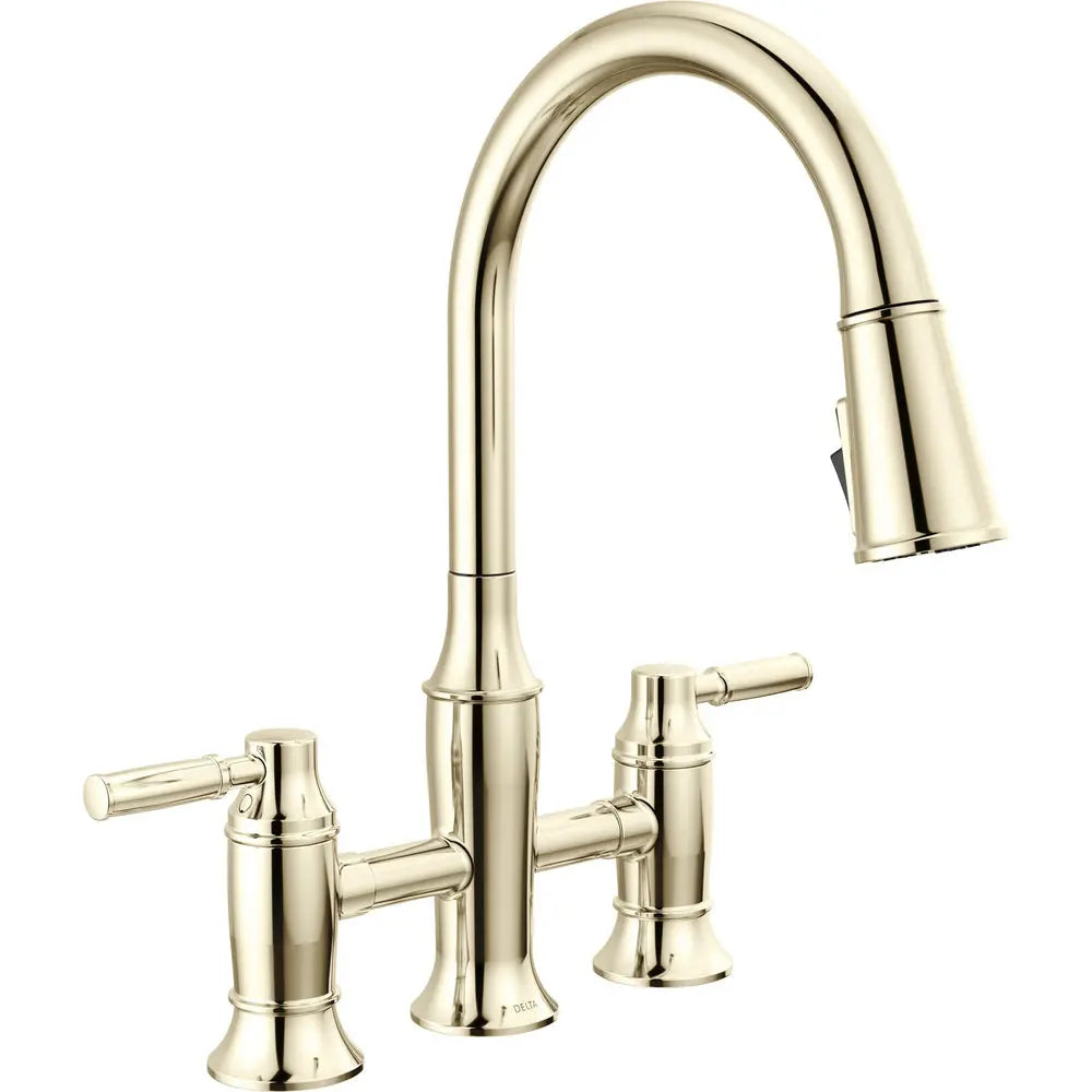 Delta RENALDI Two Handle Pull-Down Bridge Kitchen Faucet 2384L - 2384L-PN-PR-DST