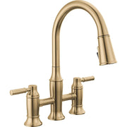 Delta RENALDI Two Handle Pull-Down Bridge Kitchen Faucet Lumicoat Champagne Bronze - Plumbing Market