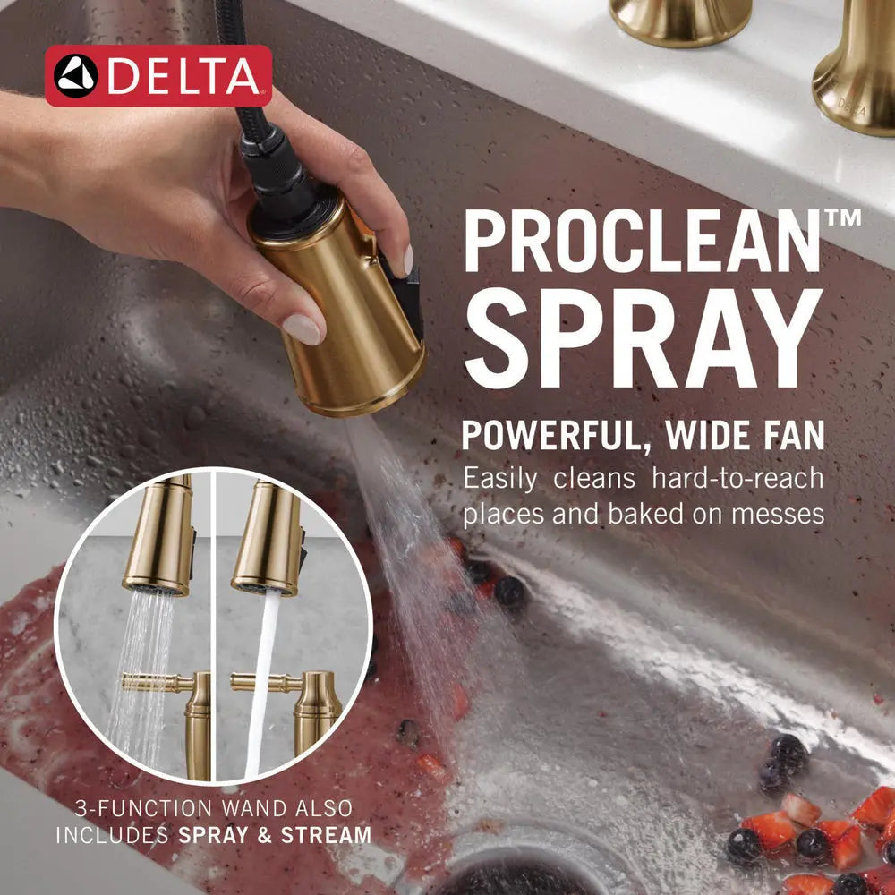 Delta RENALDI Two Handle Pull-Down Bridge Kitchen Faucet Lumicoat Champagne Bronze - Plumbing Market