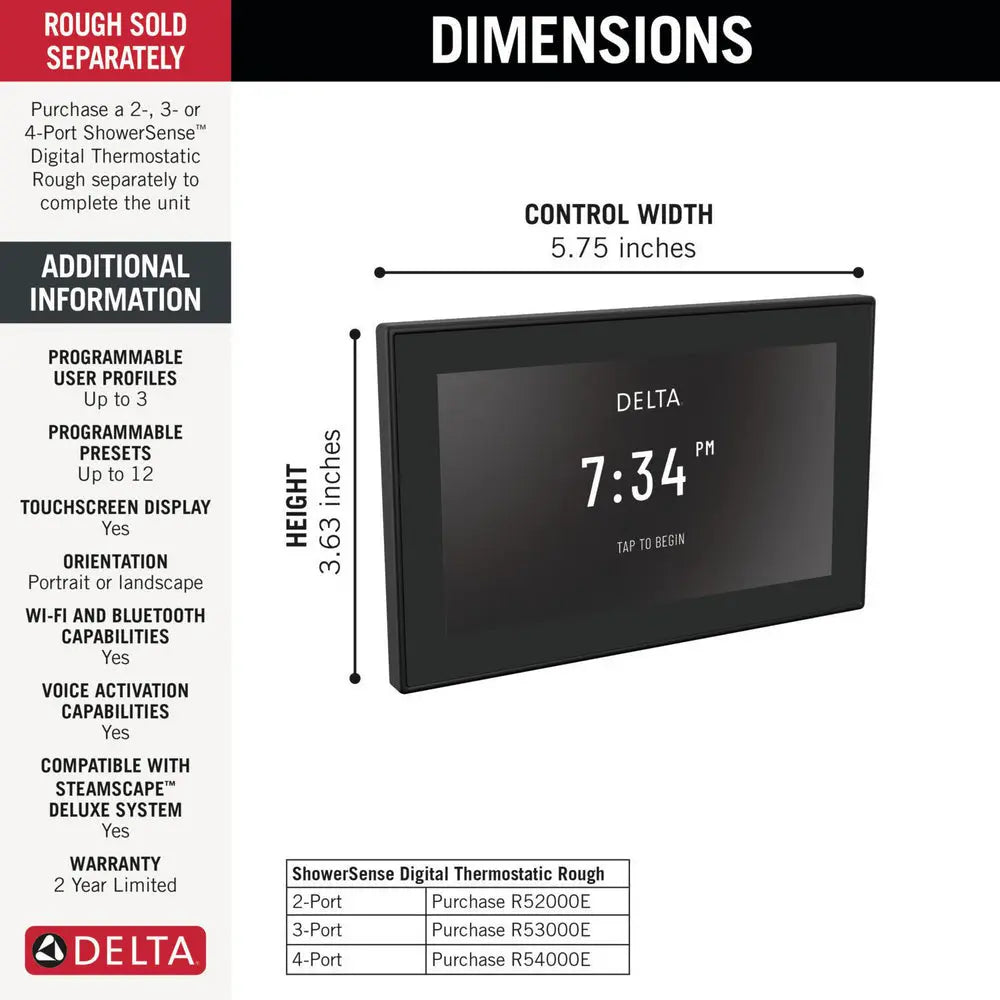 Delta SHOWERSENSE DIGITAL SHOWER Digital Interface Matte Black 5CN-550L-BL - Plumbing Market