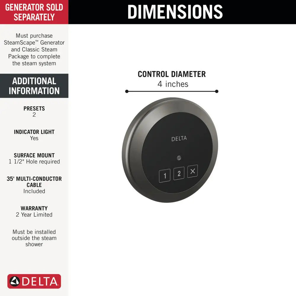Delta STEAMSCAPE CLASSIC SYSTEM Round Exterior Steam Control Black Stainless - Plumbing Market