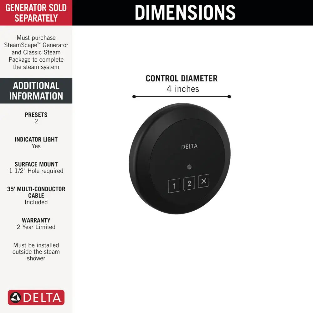 Delta STEAMSCAPE CLASSIC SYSTEM Round Exterior Steam Control Matte Black - Plumbing Market