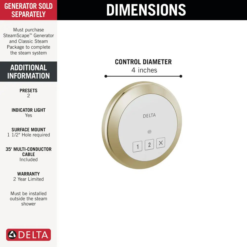 Delta STEAMSCAPE CLASSIC SYSTEM Round Exterior Steam Control Polished Nickel - Plumbing Market