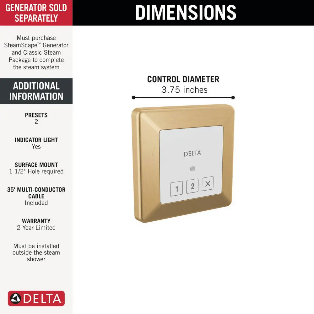Delta STEAMSCAPE CLASSIC SYSTEM Square Exterior Steam Control Champagne Bronze - Plumbing Market
