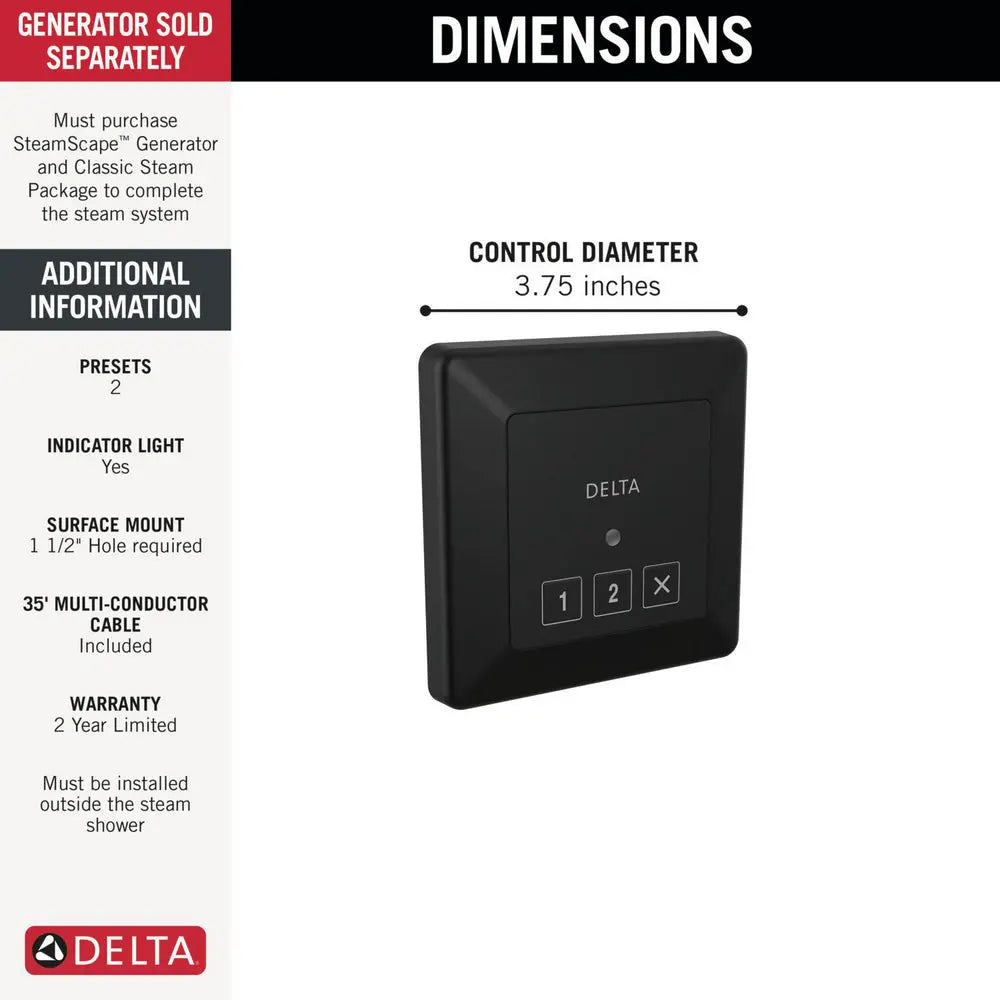 Delta STEAMSCAPE CLASSIC SYSTEM Square Exterior Steam Control Matte Black - Plumbing Market