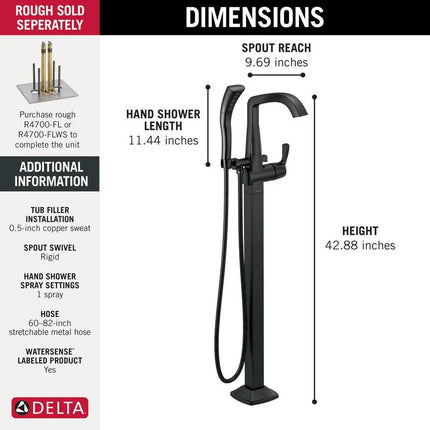 Delta STRYKE Single Handle Floor Mount Tub Filler Trim T4776 - Plumbing Market