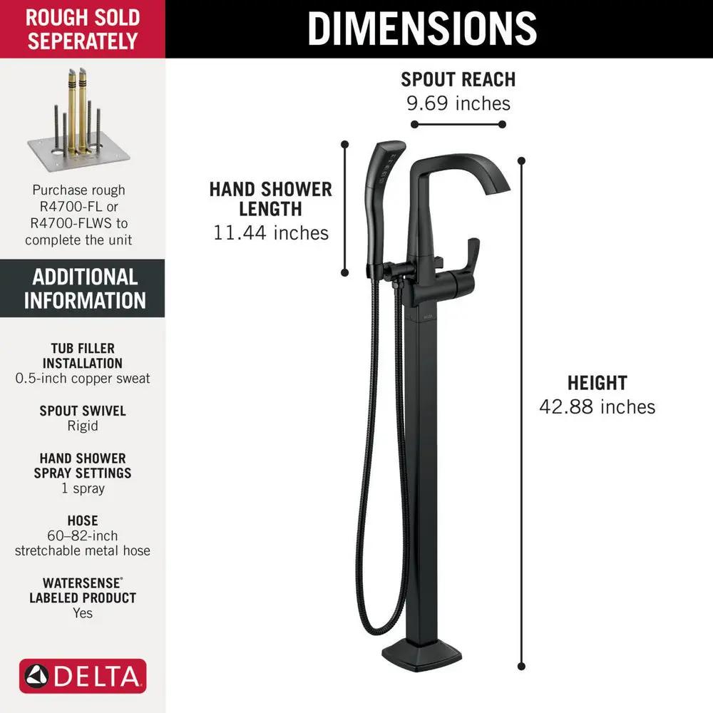 Delta STRYKE Single Handle Floor Mount Tub Filler Trim T4776 - Plumbing Market