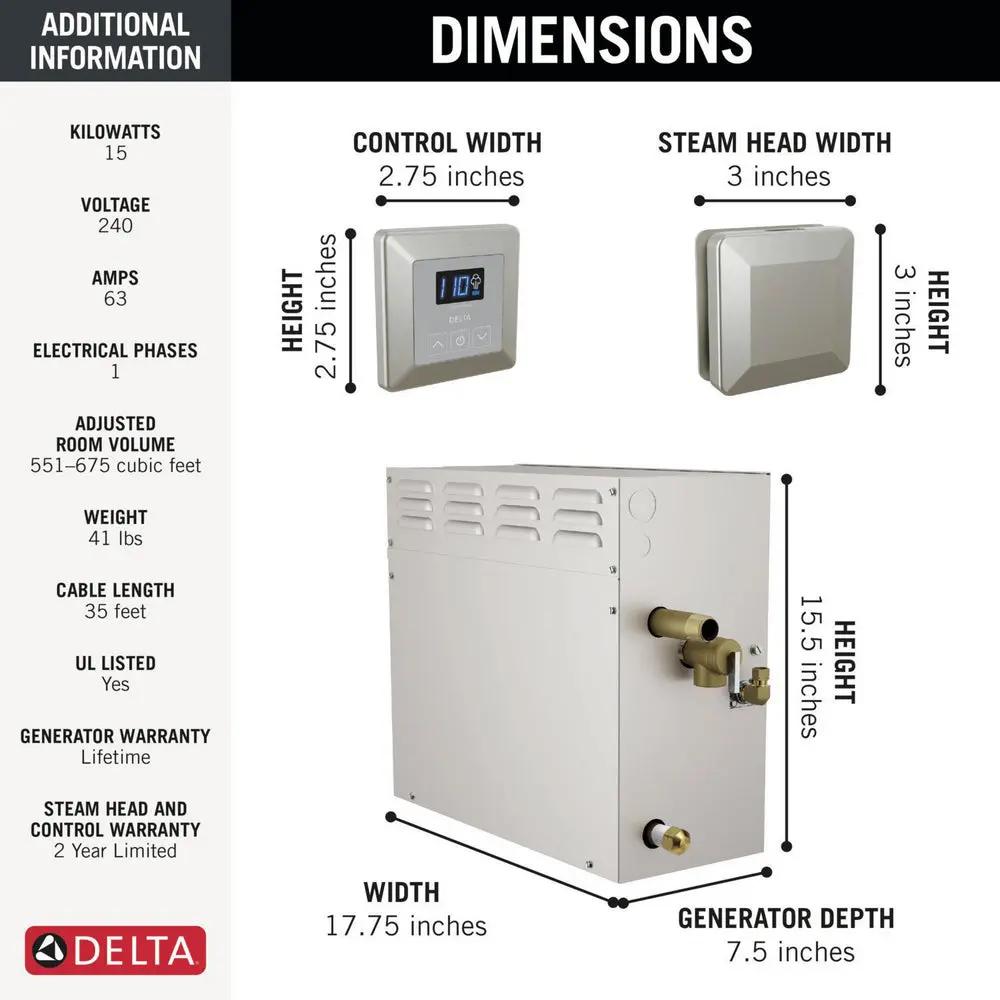 Delta SimpleSteam Kit Steam Generator Kit 15kW 5P-EST15 - Plumbing Market