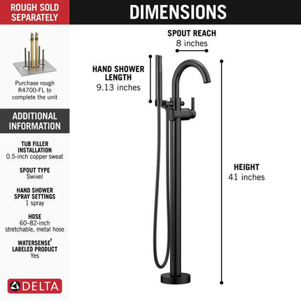 Delta Single Handle Floor Mount Tub Filler Trim with Hand Shower - Plumbing Market