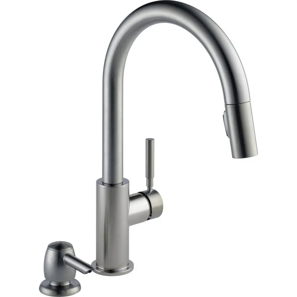 Delta Single Handle Pull-Down Kitchen Faucet With Soap Dispenser 19933-SPSD-DST - Plumbing Market