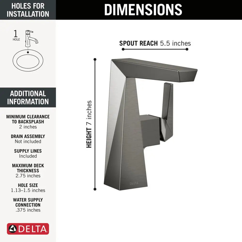 Delta TRILLIAN Single Handle Mid-Height Bathroom Faucet Black Stainless 643-KS-PR-DST - Plumbing Market