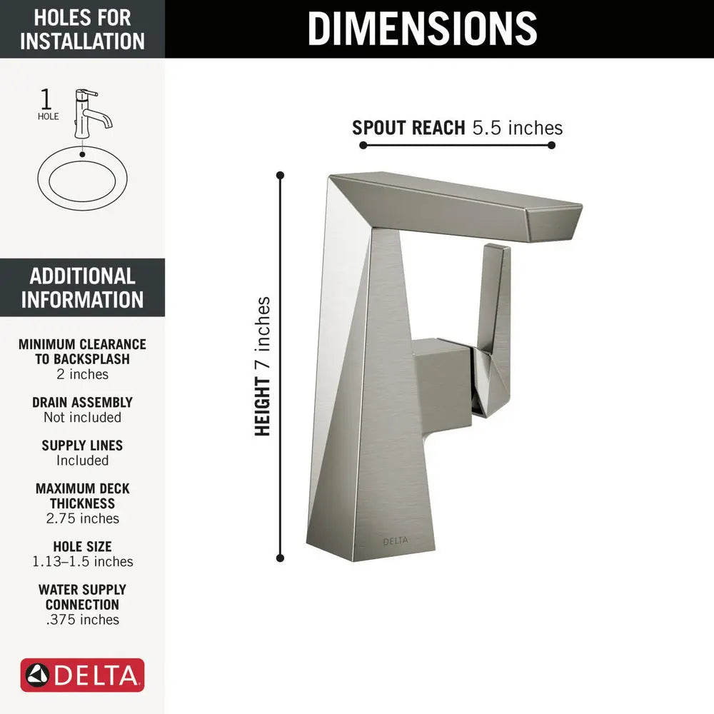 Delta TRILLIAN Single Handle Mid-Height Bathroom Faucet Stainless Steel 643-SS-PR-DST - Plumbing Market