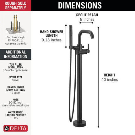 Delta TRINSIC Freestanding Floor Mount Tub Filler T4754 - Plumbing Market