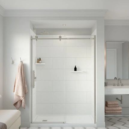 Denso 62 in. Solid Surface Glue up Back Wall in White - Plumbing Market