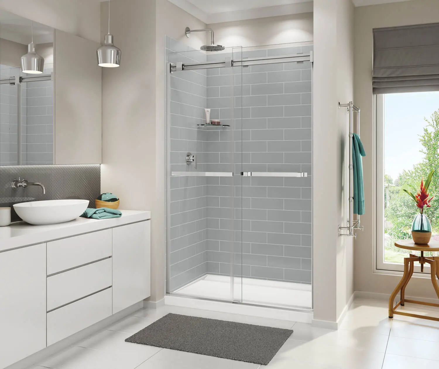 Distinct 48 48 x 32 Acrylic Alcove or Corner Shower Base with Back Center Drain in White - Plumbing Market