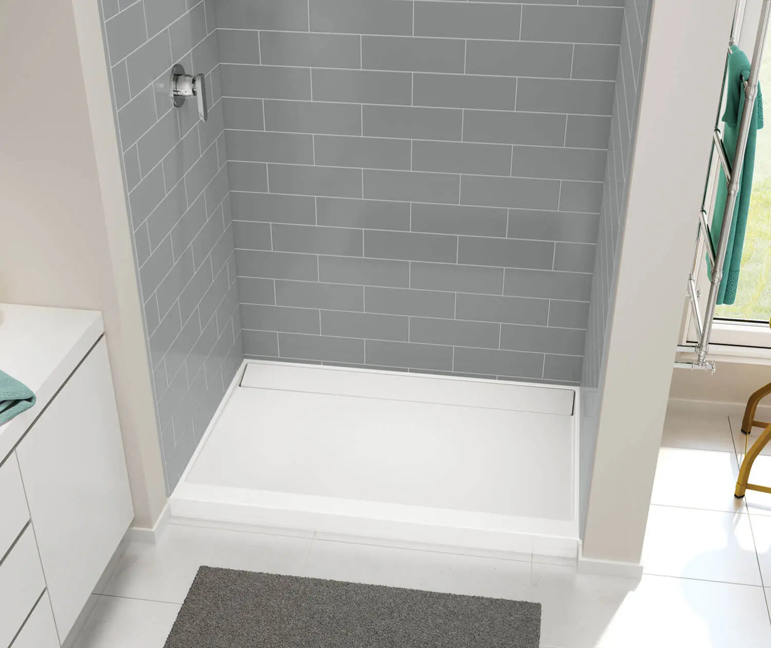 Distinct 48 48 x 32 Acrylic Alcove or Corner Shower Base with Back Center Drain in White - Plumbing Market