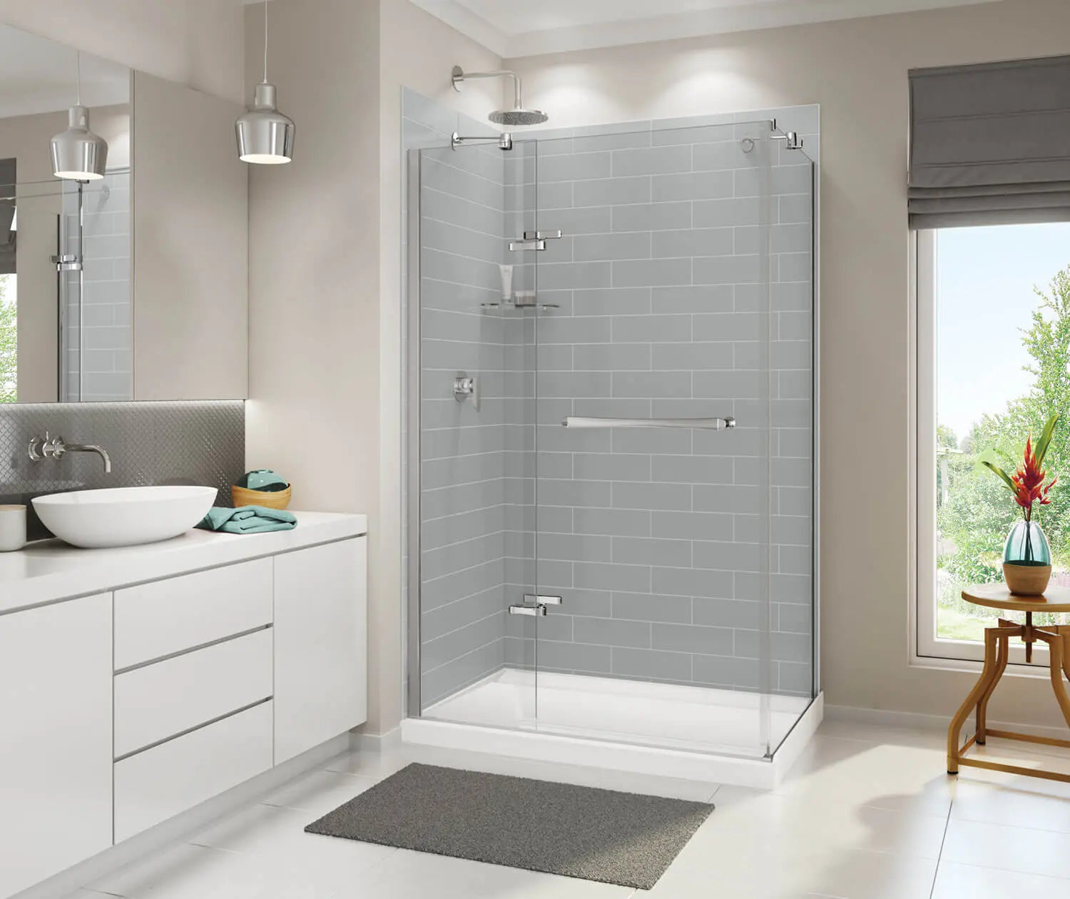 Distinct 48 48 x 32 Acrylic Alcove or Corner Shower Base with Back Center Drain in White - Plumbing Market
