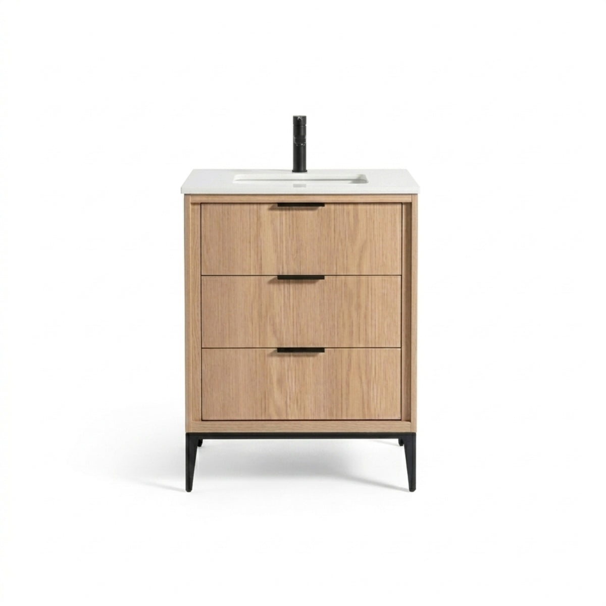 Kube Bath Divani 24'' Vanity W/ Quartz Counter Top (Back Splash Free) - Oakwood (KD9924-OAKWOOD)