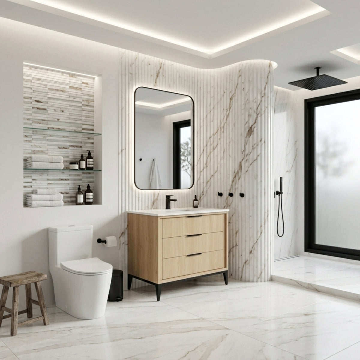 Kube Bath Divani 36'' Gloss WhiteVanity W/ Quartz Counter Top (Back Splash Free) - Oakwood (KD9936-OAKWOOD) view 4