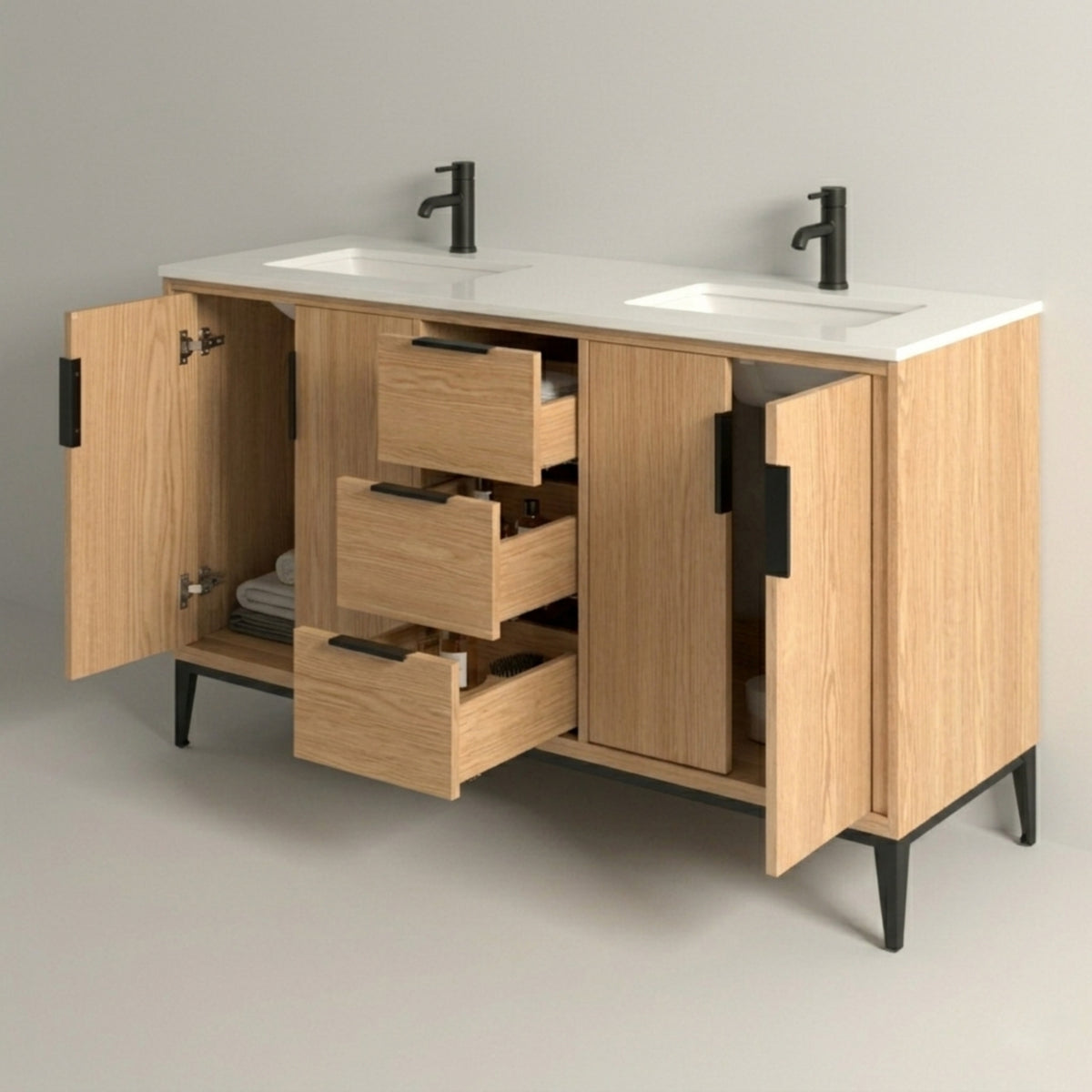Kube Bath Divani 60'' Vanity W/ Quartz Counter Top (Back Splash Free) - Oakwood (KD9960-OAKWOOD) view 3
