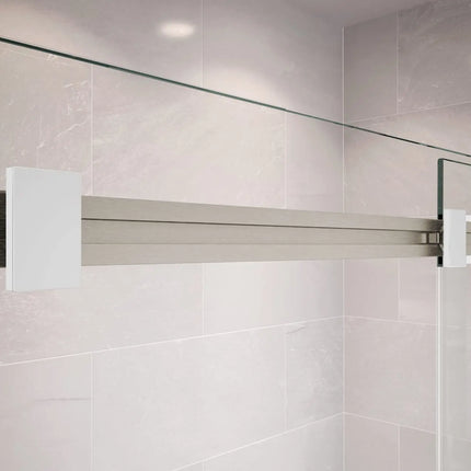 Duel 44-47 x 70 ½-74 in. 8 mm Bypass Shower Door for Alcove Installation with Clear glass in Brushed Nickel & Matte White - Plumbing Market