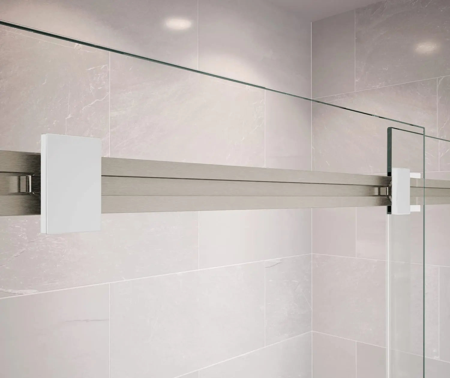 Duel 44-47 x 70 ½-74 in. 8 mm Bypass Shower Door for Alcove Installation with Clear glass in Brushed Nickel & Matte White - Plumbing Market