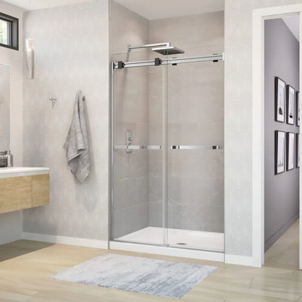 Duel 44-47 x 70 ½-74 in. 8 mm Bypass Shower Door for Alcove Installation with Clear glass in Chrome & Matte Black - Plumbing Market