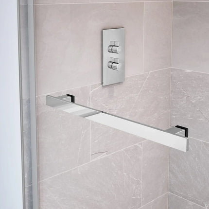 Duel 44-47 x 70 ½-74 in. 8 mm Bypass Shower Door for Alcove Installation with Clear glass in Chrome & Matte Black - Plumbing Market