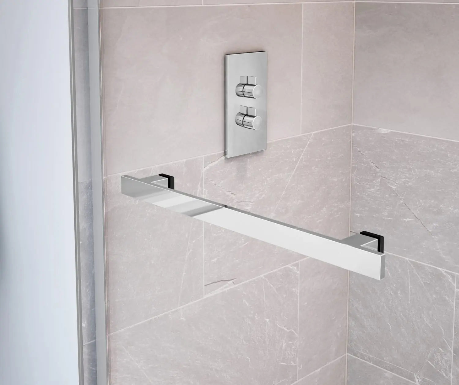 Duel 44-47 x 70 ½-74 in. 8 mm Bypass Shower Door for Alcove Installation with Clear glass in Chrome & Matte Black - Plumbing Market