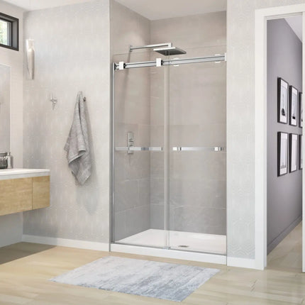 Duel 44-47 x 70 ½-74 in. 8 mm Bypass Shower Door for Alcove Installation with Clear glass in Chrome & Matte White - Plumbing Market