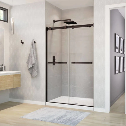 Duel 44-47 x 70 ½-74 in. 8 mm Bypass Shower Door for Alcove Installation with Clear glass in Dark Bronze - Plumbing Market