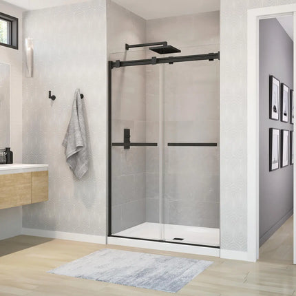 Duel 44-47 x 70 ½-74 in. 8 mm Bypass Shower Door for Alcove Installation with Clear glass in Matte Black - Plumbing Market