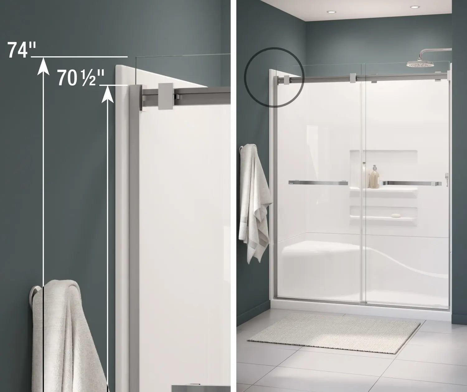 Duel 44-47 x 70 ½-74 in. 8 mm Bypass Shower Door for Alcove Installation with Clear glass in Matte Black & Brushed Gold - Plumbing Market