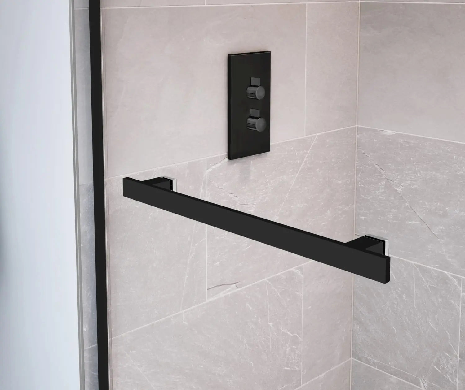 Duel 44-47 x 70 ½-74 in. 8 mm Bypass Shower Door for Alcove Installation with Clear glass in Matte Black & Chrome - Plumbing Market