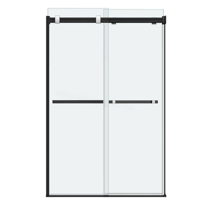 Duel 44-47 x 70 ½-74 in. 8 mm Bypass Shower Door for Alcove Installation with Clear glass in Matte Black & Chrome - Plumbing Market
